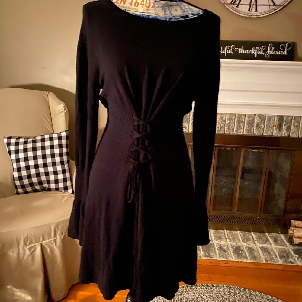 NWT Express “LBD” Lace-Up Fit & Flare Sweater Dress - S